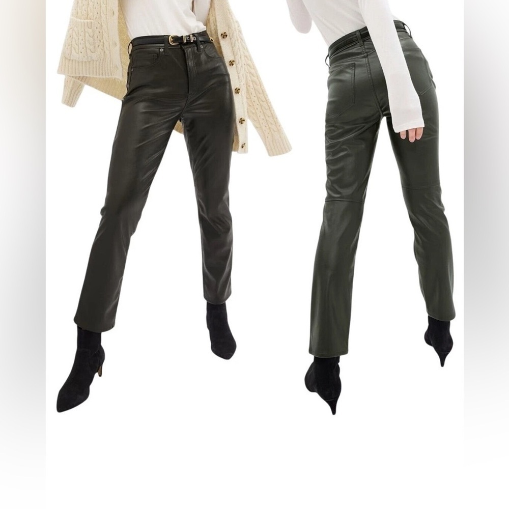 GAP Vintage Slim High Rise Vegan Faux Leather Pants Size 6P Green Mistletoe